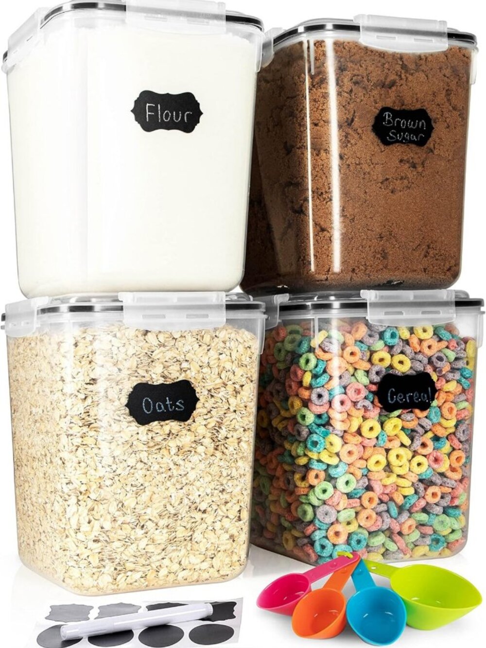 Large Airtight Food Storage Containers Set - 4pk Flour & Sugar Canisters for